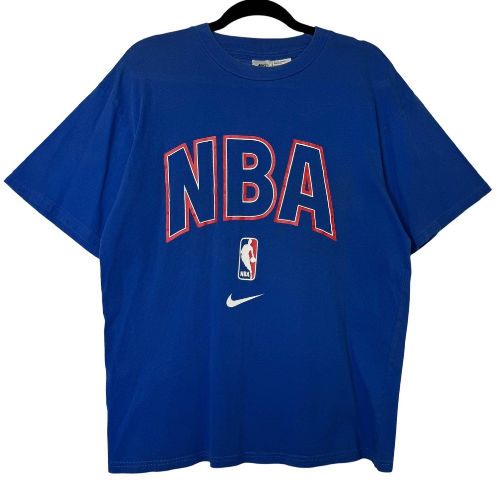 Vintage 90s Nike Shirt Mens Medium Blue White Tag Basketball Swoosh NBA Y2K
